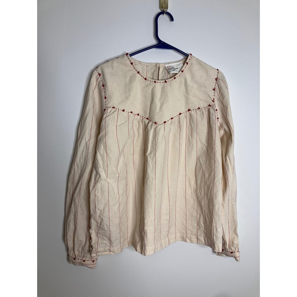 Leon & Harper Blouse Womens Large Cream Red Stripe Good Boho Organic Cotton Top